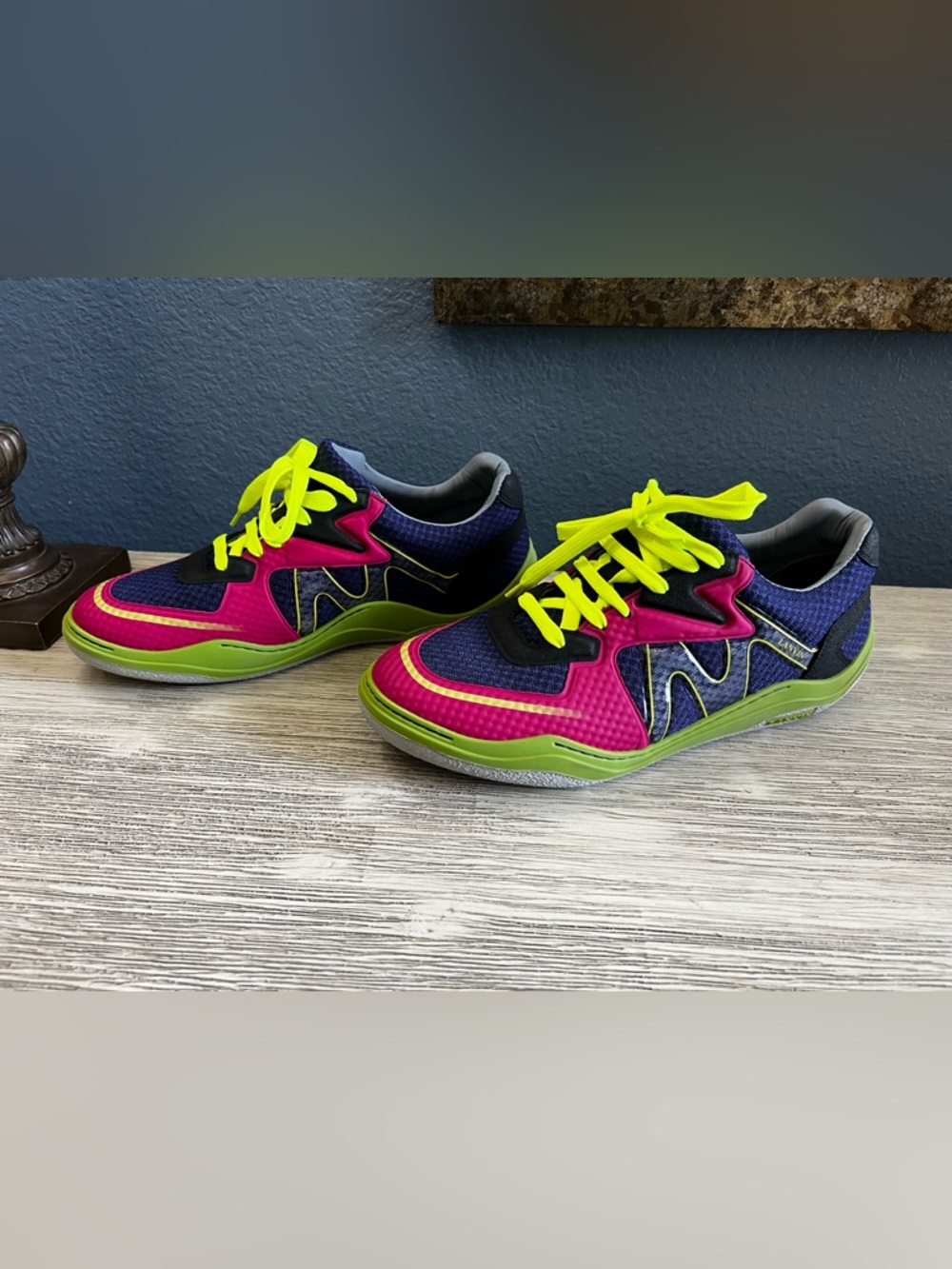 LIKE NEW!!! Lanvin Neon Pink, Lime & Navy Men's Sneakers